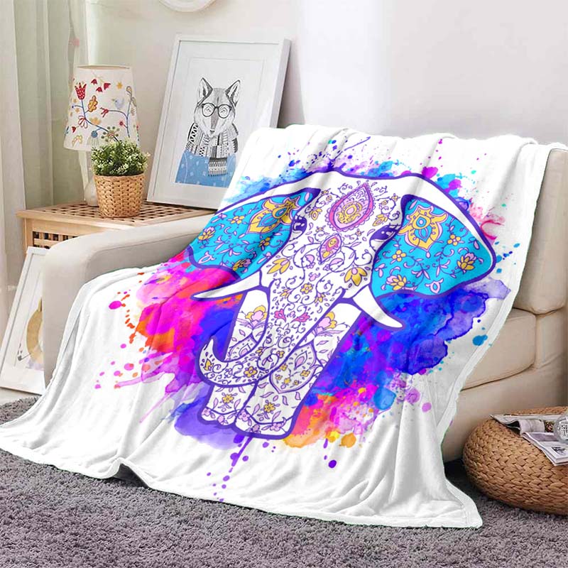 Mandala Elephant Blanket Flannel Breathable Super Warm Throw Blankets for Bedding Travel Bedroom Soft Throws Home Decor