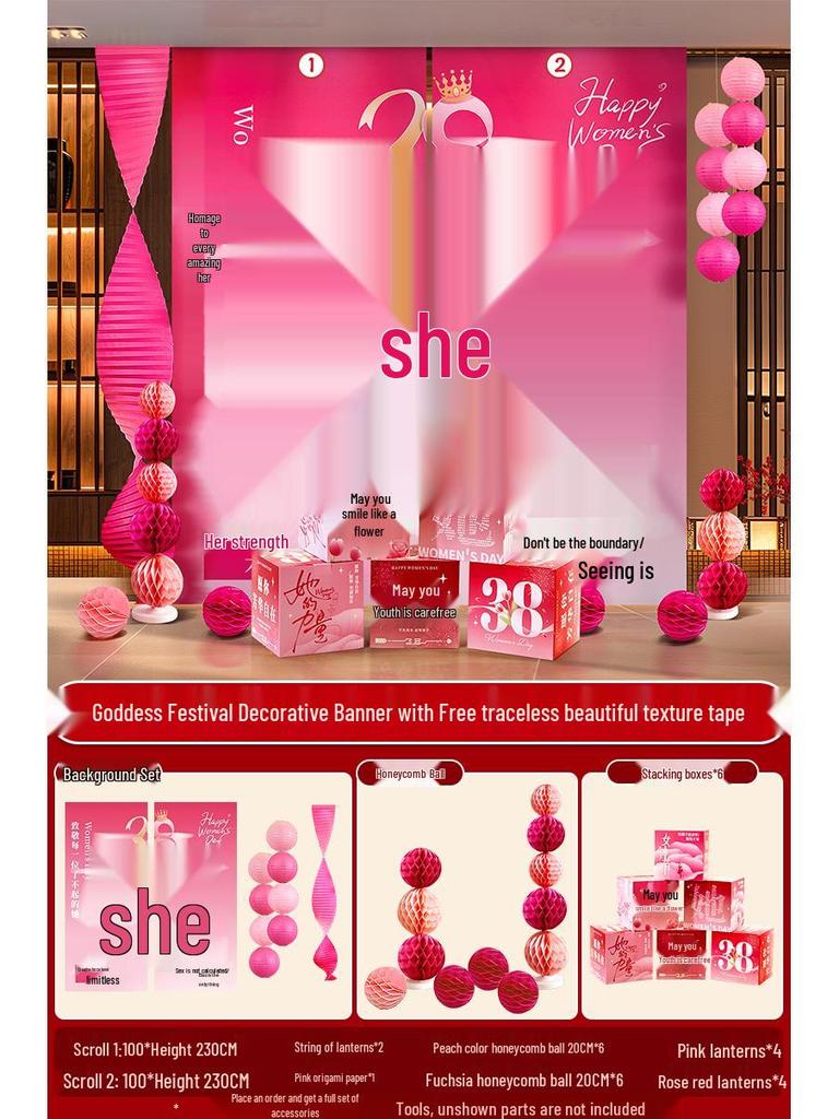 Women's Day Hanging Photo Banner - March 8th Goddess Decoration Fabric Banner