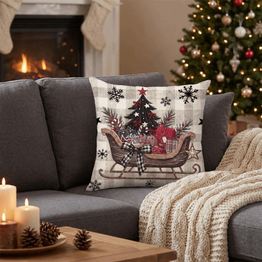 Vintage Xmas Tree Cushion Cover Snowman Snowman Pillow Case Cute Christmas Pillow Cover Home Sofa