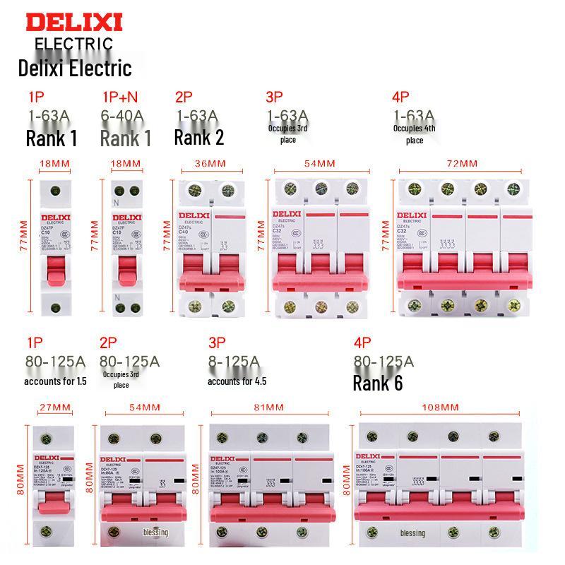 Delixi DZ47S Miniature Circuit Breaker: 2P, 16A, 20A, 32A, 63A Household Air Switch