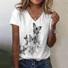 Новая женская футболка с простым графическим принтом, женская одежда больших размеров, модная рубашка с коротким рукавом, женская блузка с V-образным вырезом 2024