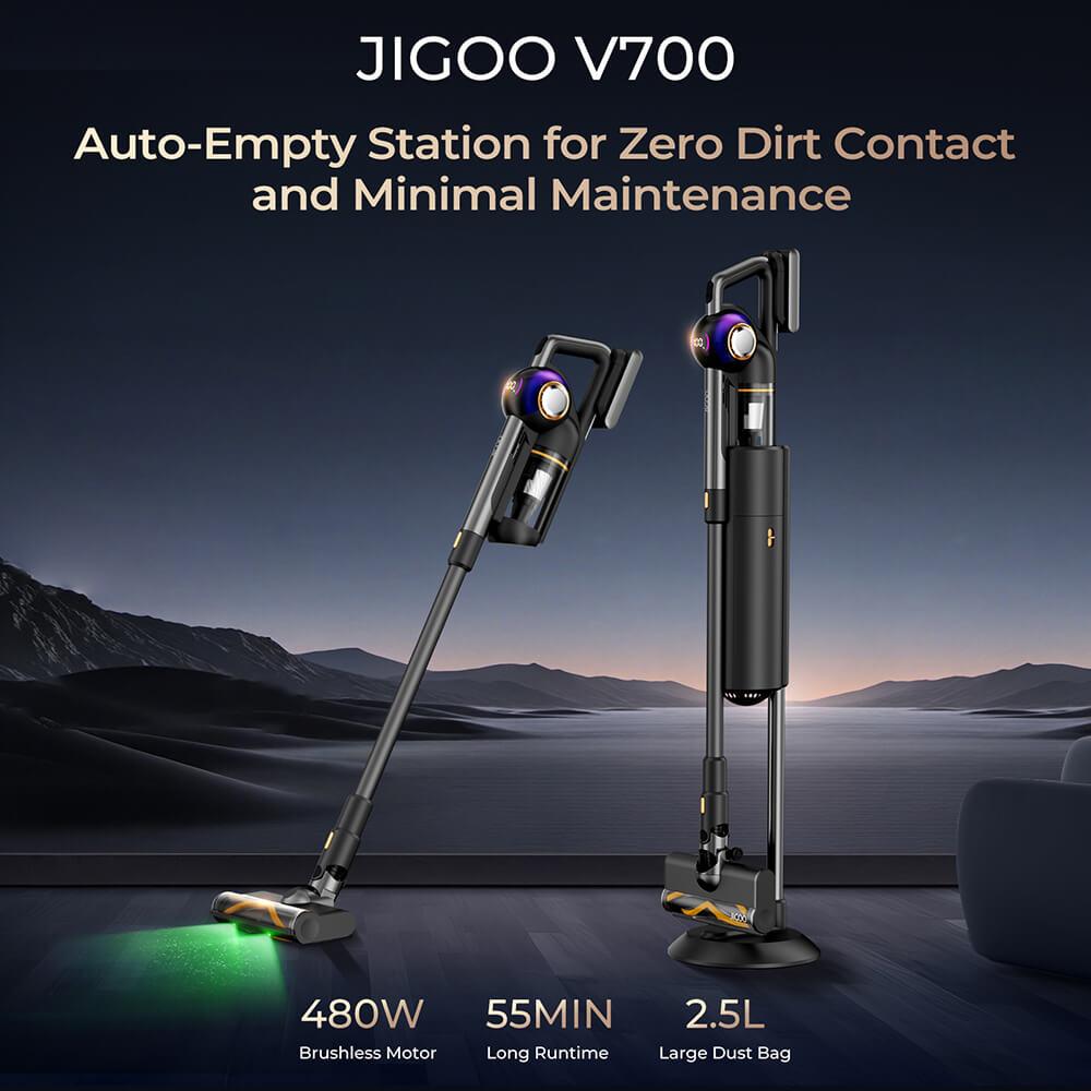 Refurbished JIGOO V700 Cordless Vacuum Cleaner Station with 2.5L Dust Capacity, Auto Dust Collection - EU Plug