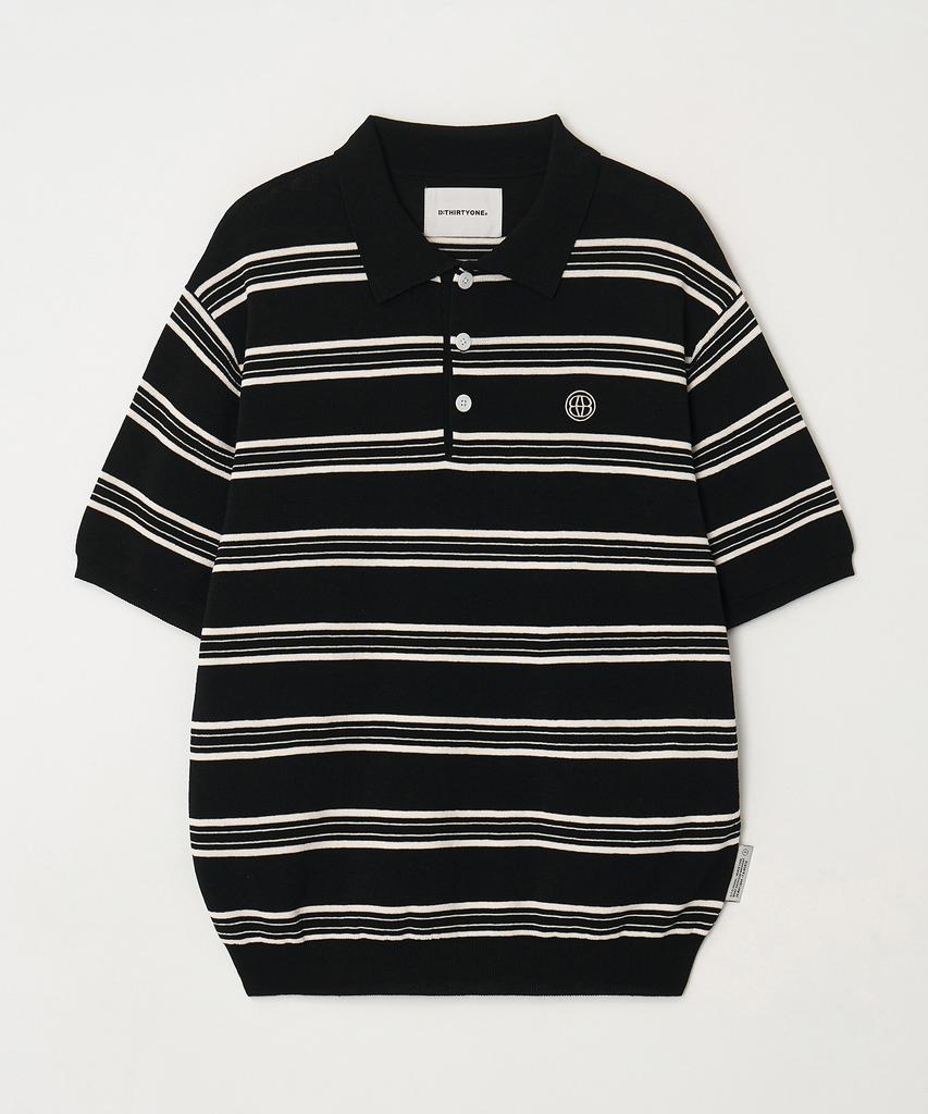 DTHIRTYONE Color Stripe Short Sleeve Collared Knit (Black)