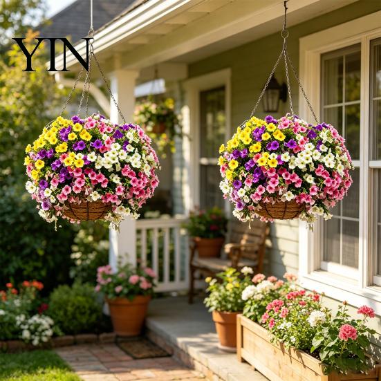 Garden Artificial Flowers UV Resistant Petunias Flowers, Outdoor Fake for Patio Porch Hanging Baskets, Realistic Plants Decor Indoor