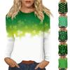 Женская повседневная повседневная рубашка с длинным рукавом. Топ с круглым вырезом и принтом ко Дню Святого Патрика