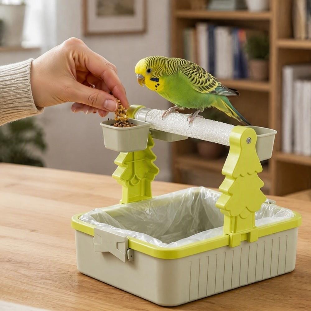 Interactive Bird Feeding Station Rack With Food Cup Parrot Desktop Stand Pet Supplies