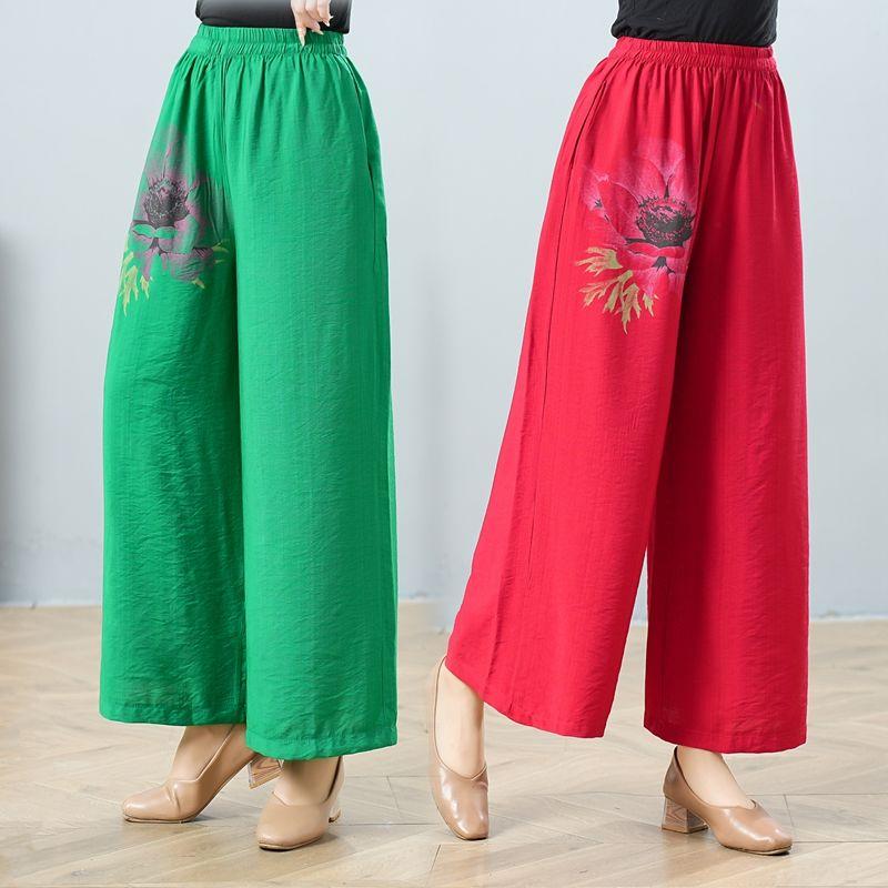 Summer Elastic Waist Wide Leg Pants Thin Print Fashion Women's Pants Straight Leg Oversized Pants