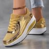 Women's Metallic Platform Sneakers, Breathable Mesh Lace Up Outdoor Shoes, Comfortable Low Top Sport Shoes