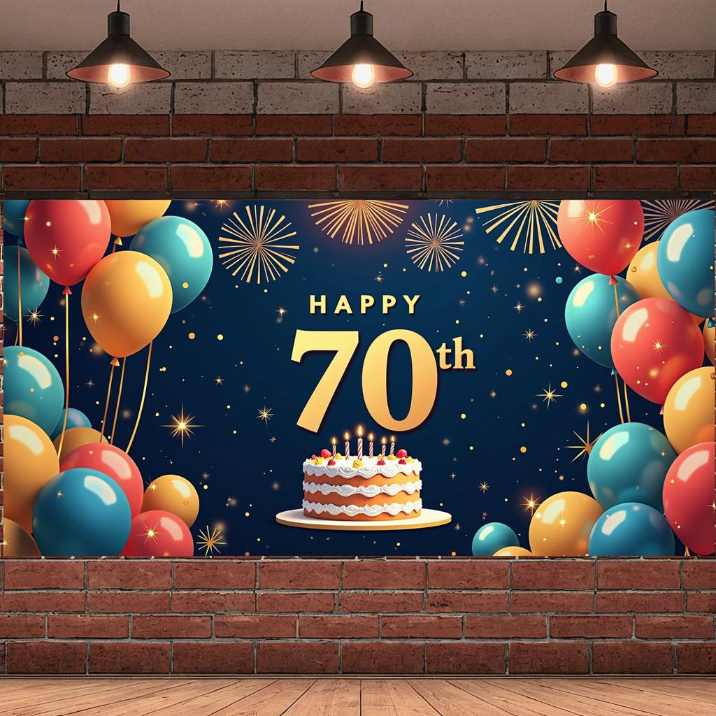 Счастливого 70-летия Баннер Фон Черный золотой Украшения для вечеринки по случаю дня рождения Фотоаксессуары Блестящий Шарик Фон