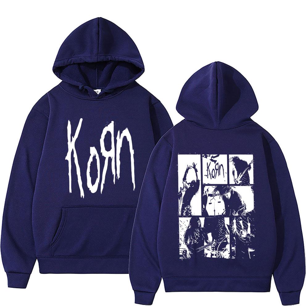 Альтернативная Nu Metal Рок-группа Korn Двусторонняя Худи с Графикой Мужская Готическая Винтажная Толстовка Свитшот Мужская Флис Хлопок Худи