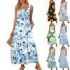 Женский повседневный сарафан длиной до пола, летнее пляжное платье, круглый вырез, без рукавов, свободный сарафан с принтом