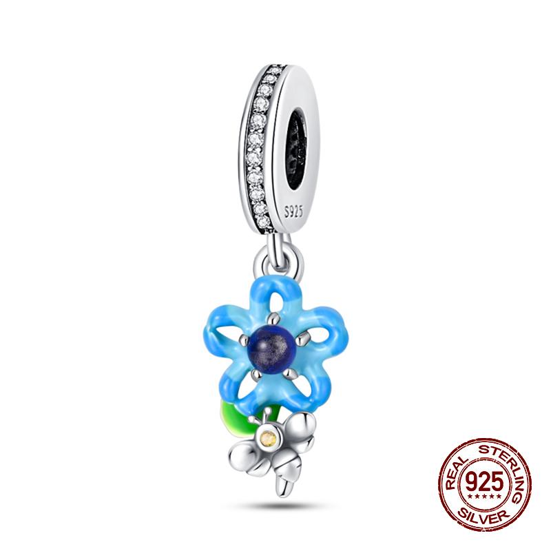 925 Sterling Silver Butterfly Tulip Iris Flower Charms Beads Fit 925 Original Bracelets Fine DIY Valentine Jewelry Gifts