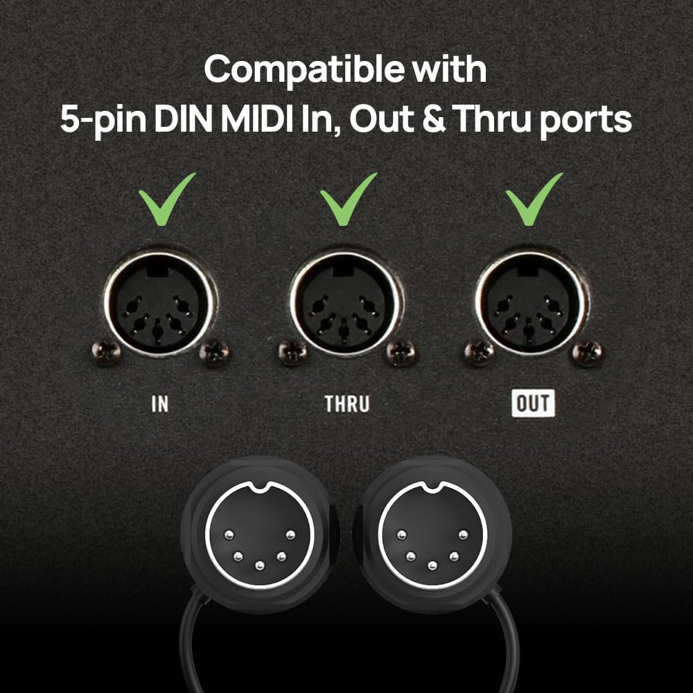 MIDI-кабели CME, 4 шт. - 2 фута/60 см, 5-контактный DIN, Тонкие зеркальные угловые (45°) сверхтонкие разъемы для компактных пространств - Идеально подходят для MIDI-интерфейсов, педалей