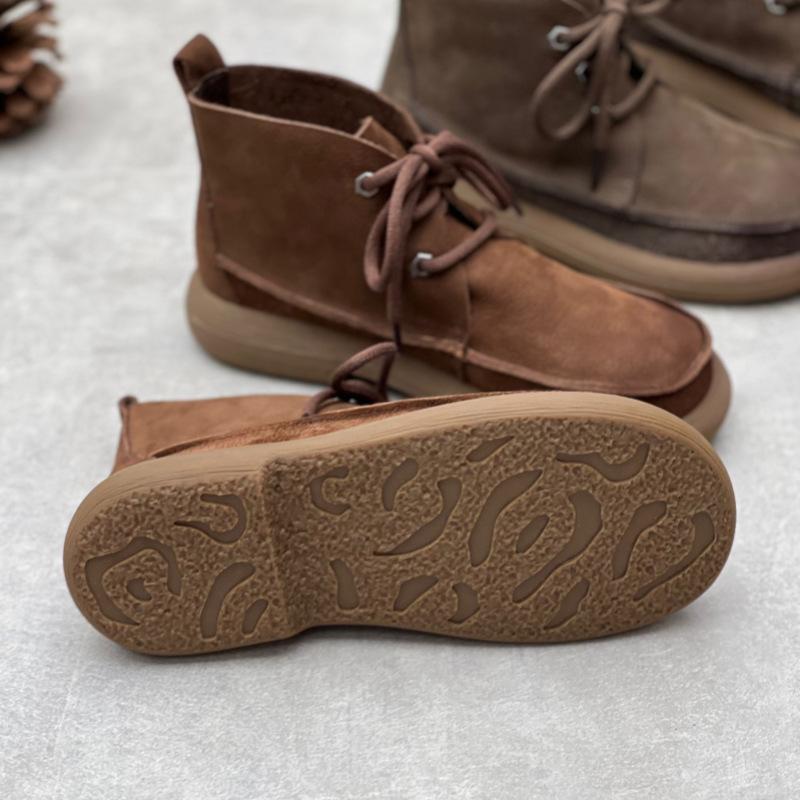 Johnature Женские короткие сапоги ручной работы в стиле ретро, ​​туфли из натуральной кожи, однотонные ботинки на шнуровке с круглым носком