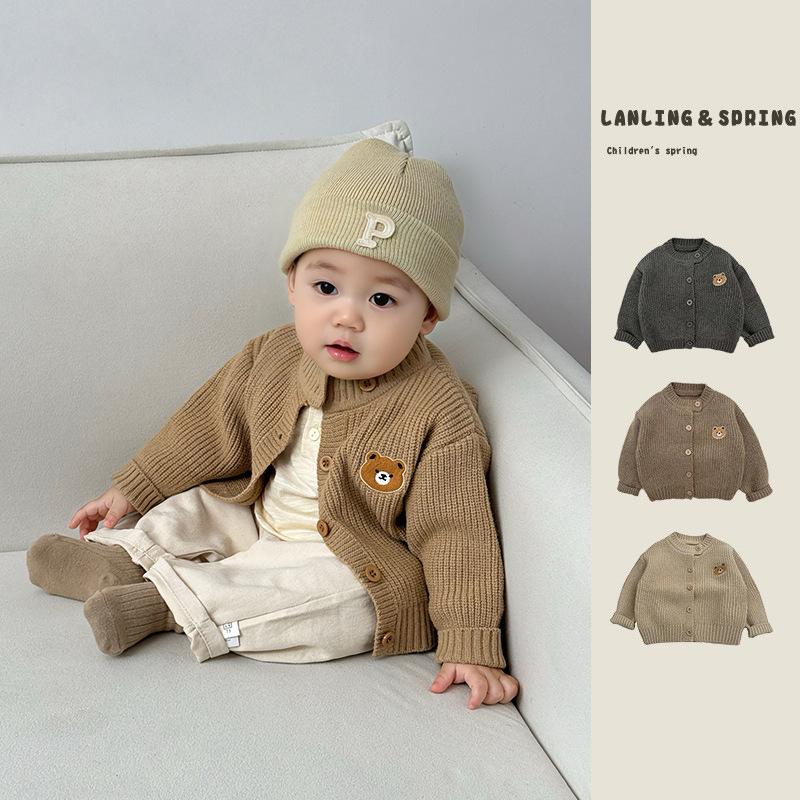 Boys Spring And Autumn New Knitted Cardigan New Children'S Cartoon Bear Sweater Jacket