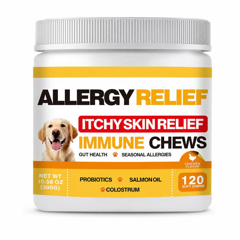 Dog Allergy Relief Soft Chews for Dogs Itchy Skin Support Gut Health Immune Support Probiotics Salmon Oil Pet Supplement
