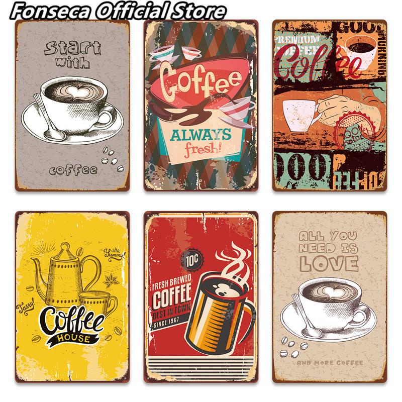 Coffee Shop Metal Sign Vintage Tin Sign Plaque Metal Vintage Wall Decor for Coffee Bar Cafe Retro Metal Posters Iron Painting