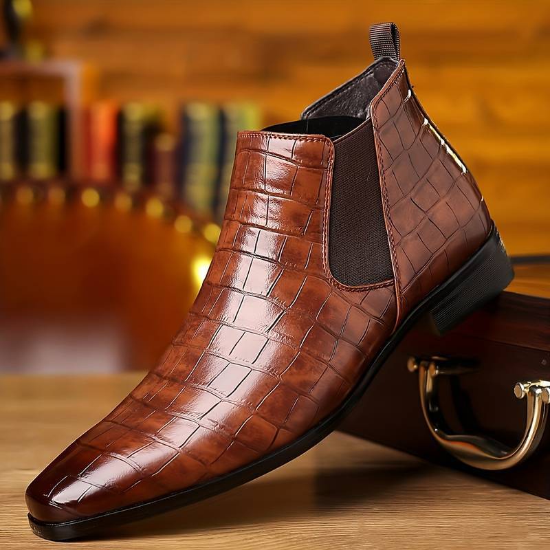 Fashion Men Ankle Boot High Heel Genuine Leather Men's 2025 Fashion Pointed Toe Dress Wedding Male Shoes Side Zipper Basic Boots for Men