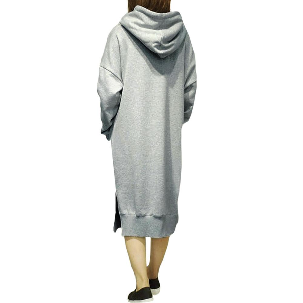 Новые женские свободные длинные толстовки с капюшоном, однотонные повседневные теплые толстовки с карманами и длинными рукавами