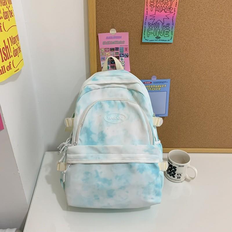 Fashionable Letter Decoration Tie Dye Pattern Student Casual Backpack For Campus Daily Use