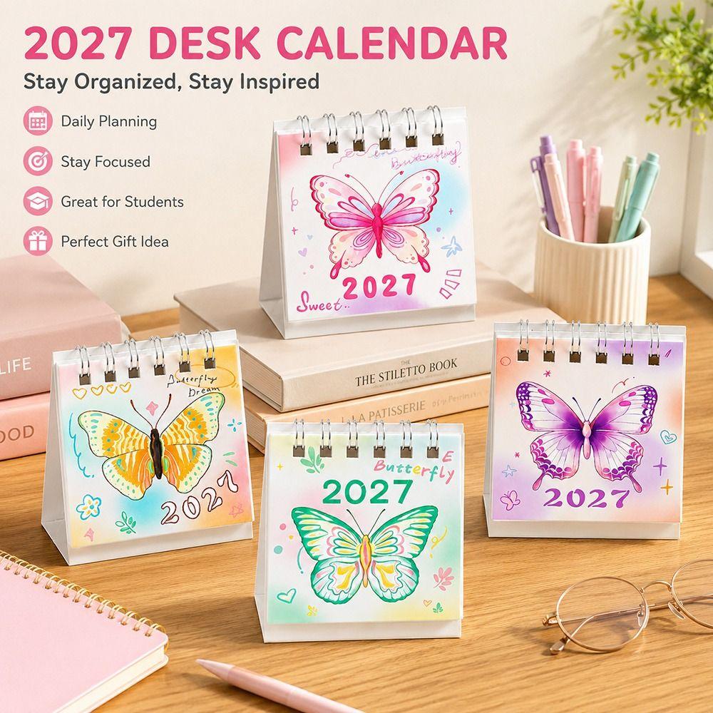 Butterfly Pattern Flip Calendar Portable Desktop Planner 2027 Desk Calendar Daily Planning