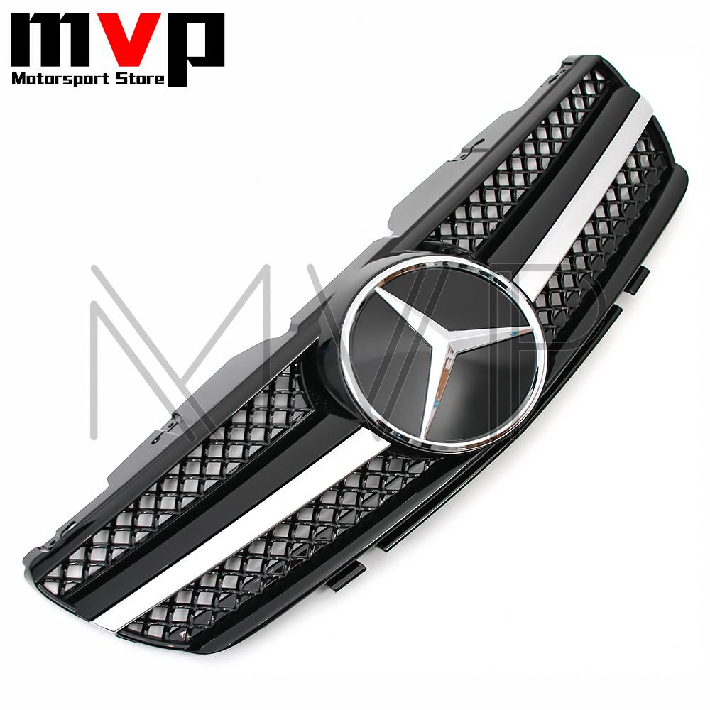 AAUI1 Chrome Black AMG Style Bumper Grille With Car Front Racing Grilled Emblem Logo For Mercedes Benz SL-Class R230 03-06 SL500 SL55