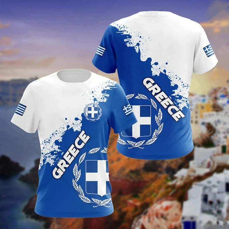 Мужская футболка Hellas Футболка для мужчин Геометрическая линия Греция Флаг Государственный герб Печать Мужские футболки Топы Детские футболки Мужская одежда