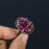 Lab-Created Ruby Gemstone Copper Wire Wrapped Handmade Jewelry Ring For Gift All Size