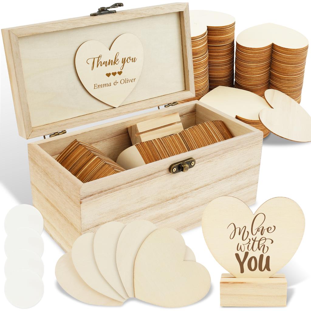 Wedding Guest Book Wedding Decor Drop Heart Guestbook Wooden Box with 100 Wooden Hearts Heart Sign Stand Table Decoration