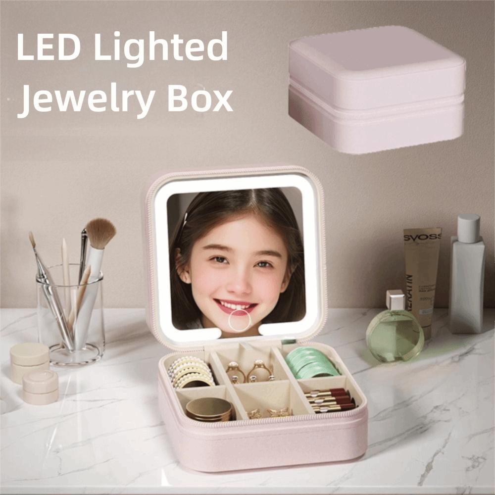 Portable LED Lighted Earrings Case Large-capacity Divided Necklace Tray Travel Organizer