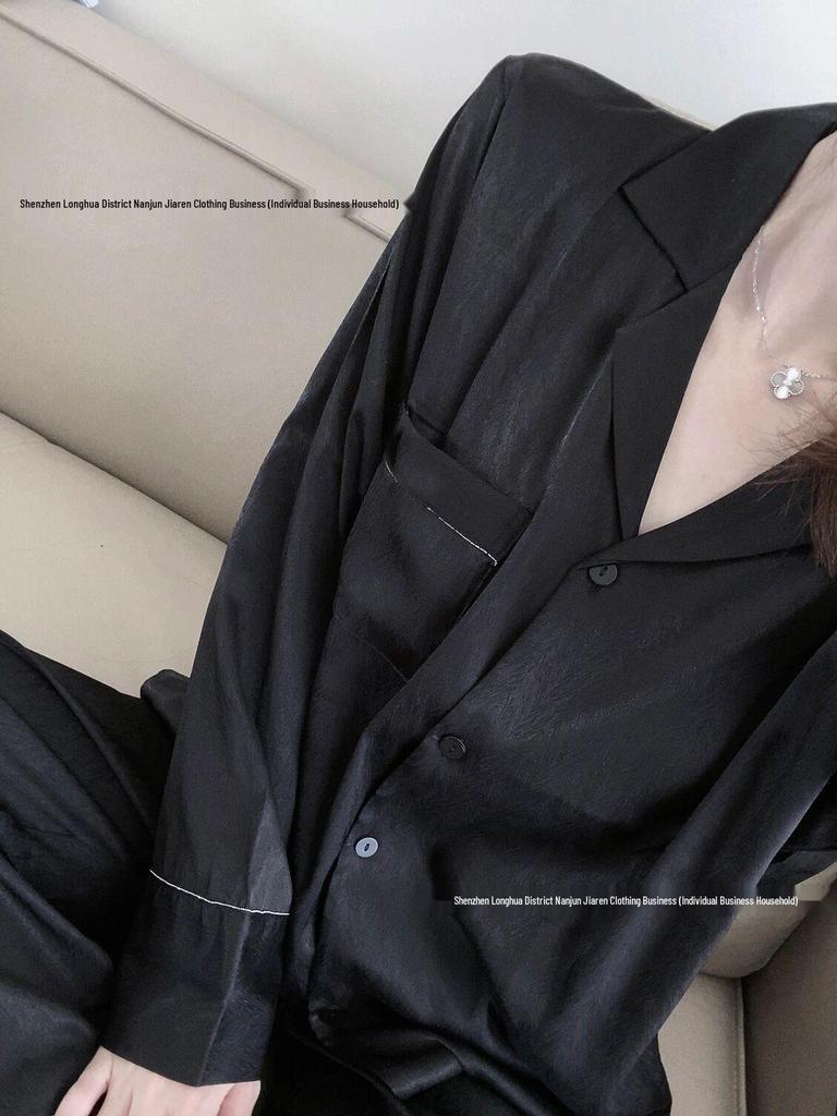 Женская пижама из шелка Ice Silk Plaid 2024 года, весна/лето — комплект из двух предметов с длинными рукавами