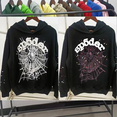 450GSM Heavyweight Fleece Hoodie Foam Print Spider Web Graphic Oversized Pullover Sp5der Hoodies