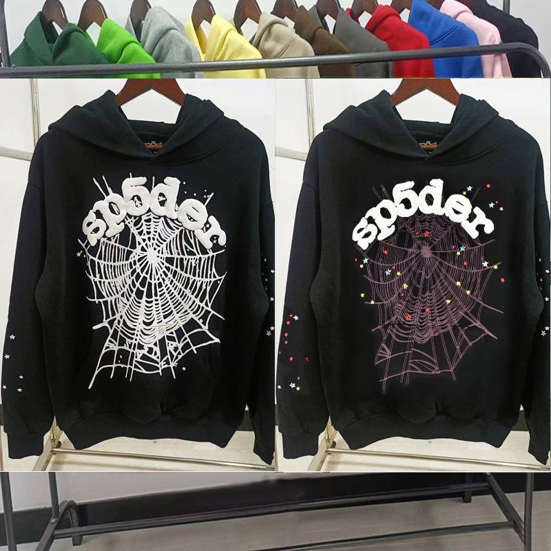 450GSM Heavyweight Fleece Hoodie Foam Print Spider Web Graphic Oversized Pullover Sp5der Hoodies