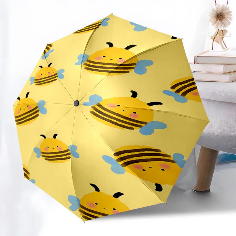 Cute Bee Print Automatic Opening/Closing Umbrella with Foldable Design, Iron Frame, Outdoor Use, Festival Gift, Suitable for Fans, Travel, D