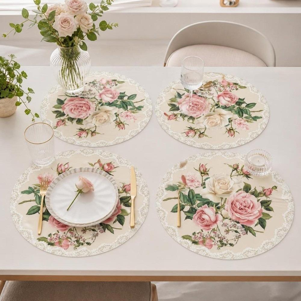 Tree Bow Christmas Table Placemat Coaster Coffee Cup Mats Round Dining Mat Kitchen Supplies