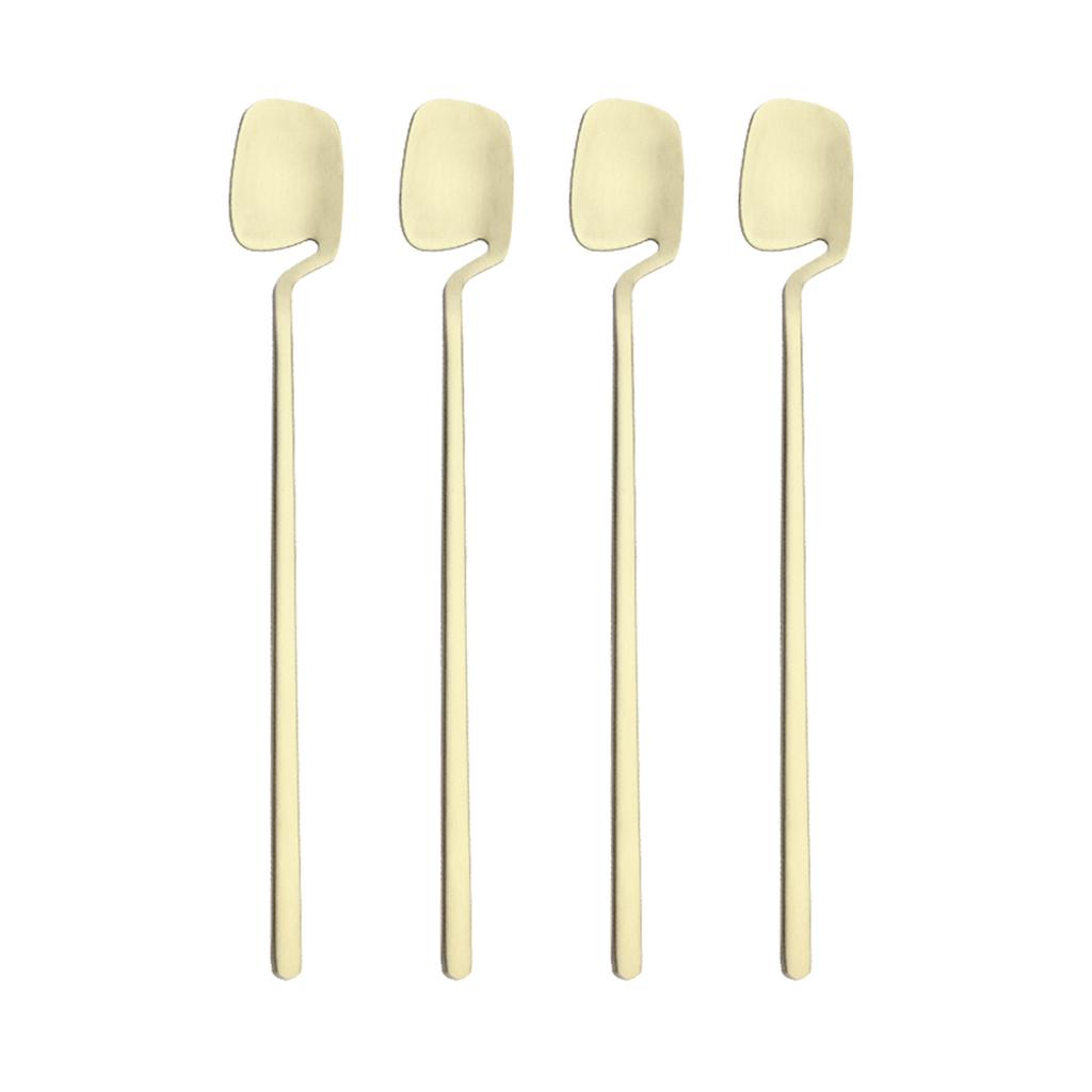 4 шт. Золотая ложка для перемешивания кофе, чая, длинной ручкой, десертная ложка для мороженого, экологически чистая посуда из нержавеющей стали 304, кухонная посуда