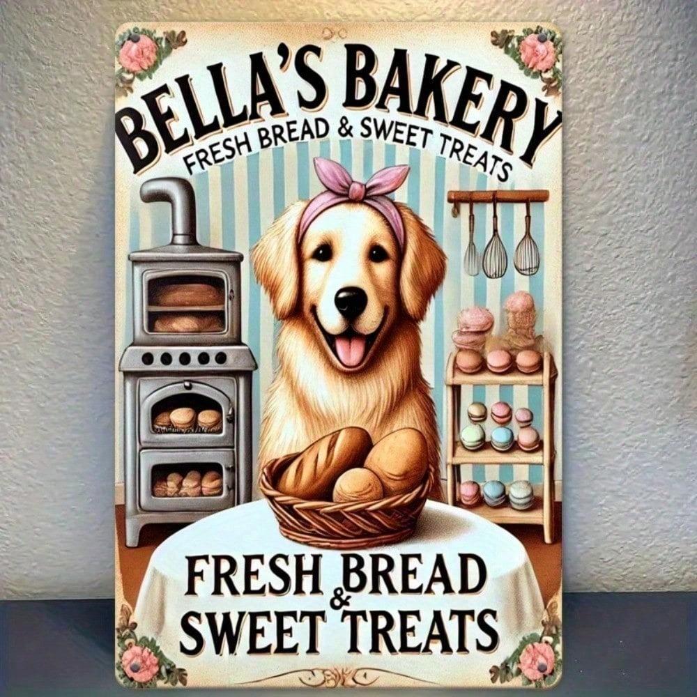 Bellas Bakery Золотистый ретривер Металлическое настенное искусство 12x8 дюймов Рустикальный декор для кухни Винтажный