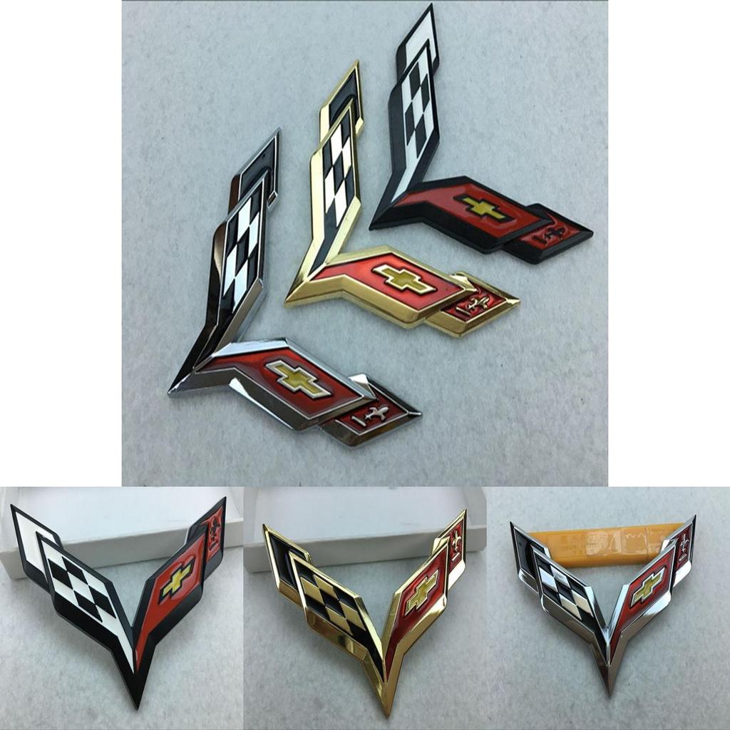 Premium Metal Crossed Flag Decal Emblem With Timeless Appeal For Corvette C7