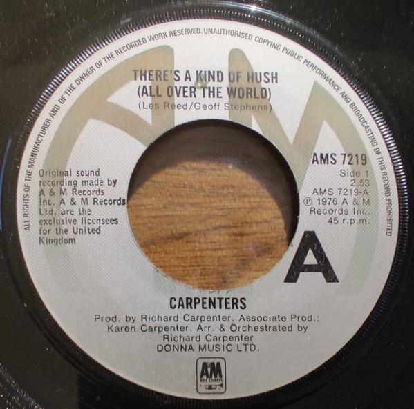 7-дюймовая пластинка CARPENTERS Theres A Kind Of Hush All Over Th AMS7219 AM Records 1976 UK Pop Б/у