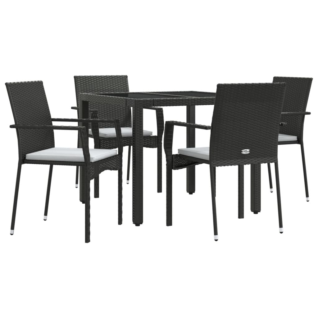 5 Piece Garden Dining Set with Cushions Black PE Rattan