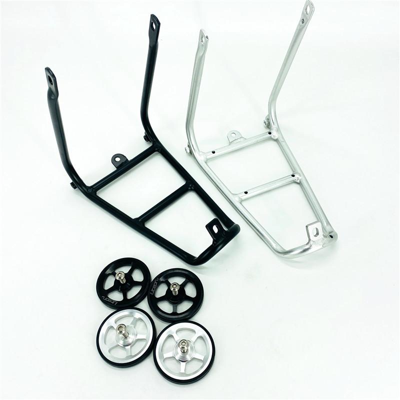 Для Brompton Задний багажник Q-типа из алюминиевого сплава Задние грузовые багажники с колесиками Серебристый Черный Деталь складного велосипеда