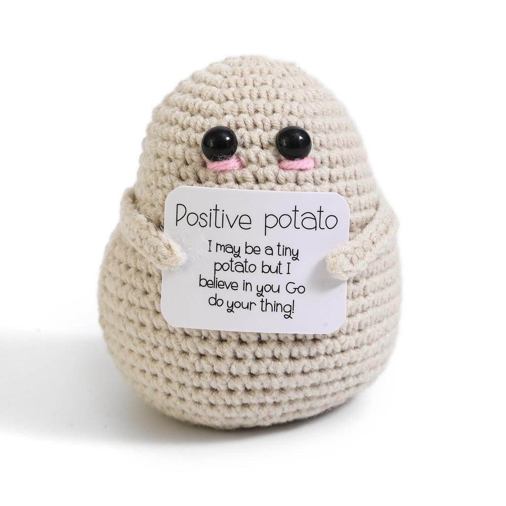 Positive Crochet Potato Doll with Card Handmade Knitted Emotional Support Hug Pocket Cucumber Ornament Room Decor Christmas Gift