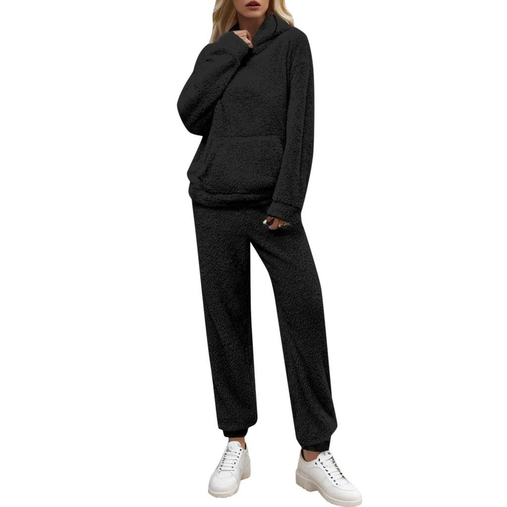 Winter Warm Fleece Pajamas For Women Set Cute Hooded Loungewear Soft Pants Comfy Loose 2 Piece Outfits