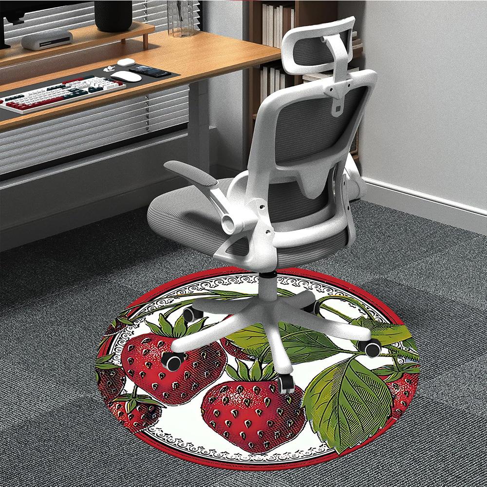 1pc Strawberry Print Office Round Rug, Carpet for Office, Gaming, Lightweight Round Floor Mat yy260208025