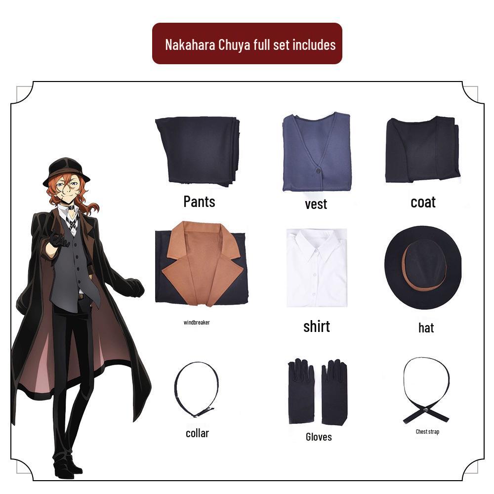 Bungo Stray Dogs Dazai Osamu & Nakahara Chuuya Anime Cosplay Outfit Set Available