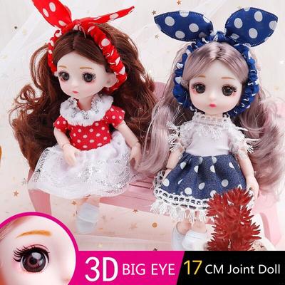 Мини-подвижная 13-шарнирная кукла 17 см, игрушка для девочек, 3D большие глаза, BJD принцесса, полная одежда, коллекция платьев, детская кукла в подарок