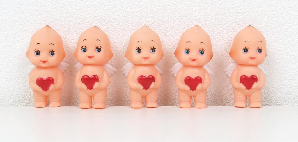Японские куклы Kewpie в форме сердца, Красные (Набор из 5), 5см