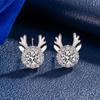 Korean-Style Silver Plated Reindeer Stud Earrings with Snowflake Zircon - Christmas Antler Jewelry for Women