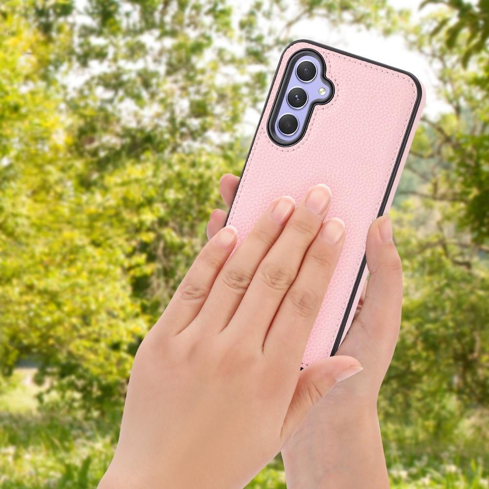 Leather case for Samsung Galaxy S23 FE + 9H tempered glass, Lychee leather case, pink