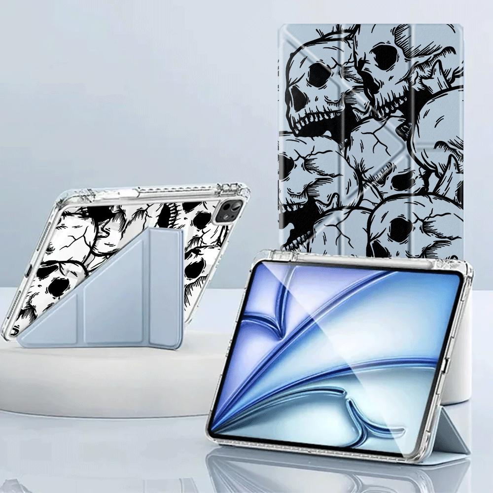 Креативная обложка-подставка Y-Fold с рисунком черепа для планшета iPad Mini 6 7 Air 4 5 M3 M2 1 2 M4 11 дюймов Pro 2025 Pro 11-го 10-го 9-го 8-го 7-го